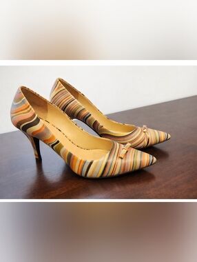 Striped Multicolor Pointed-Toe Pumps - Women's Fashion Heels